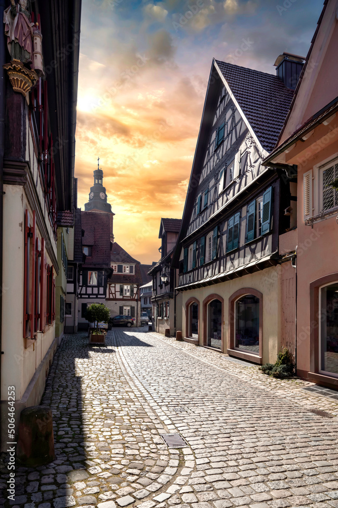 Beautiful old town of Haslach im Kinzigtal at sunset, Germany