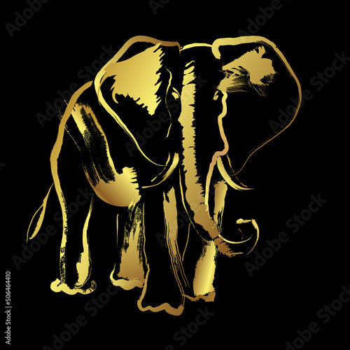 elephant with golden brush stroke painting style. illustration vector design