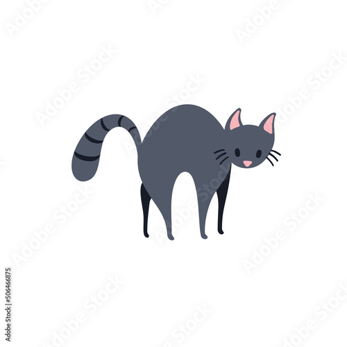 Funny cat illustration. Black cat vector illustration. Cat isolated on white background. 