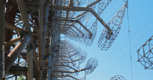 Radio antenna arc, Chernobyl 2. Metal construction of a military antenna. USSR heritage. Ukraine photo