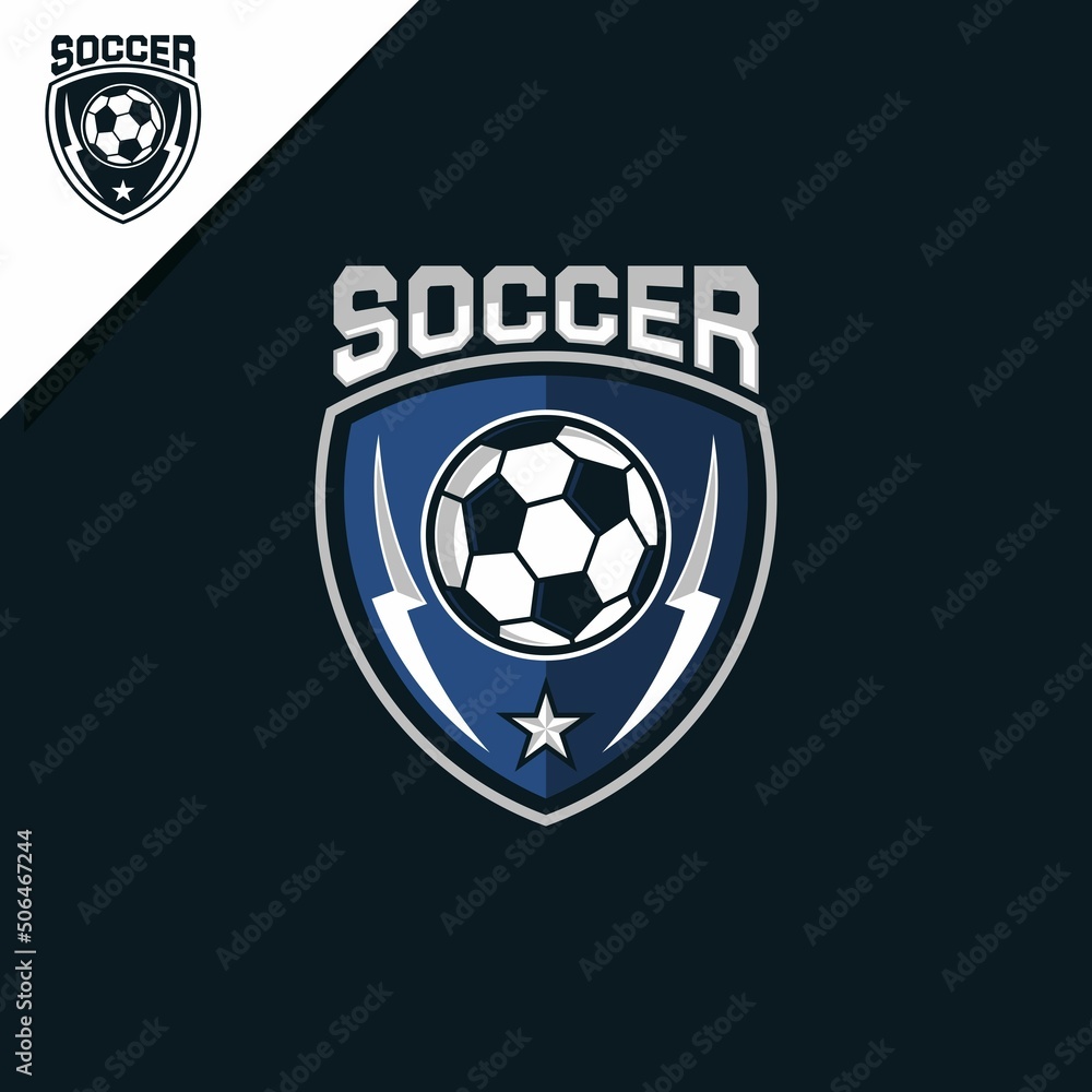 Naklejka premium soccer ball logo and shield, for football sport