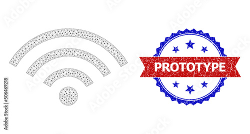 Polygonal internet signal frame icon, and bicolor unclean Prototype stamp. Polygonal carcass symbol designed with internet signal icon.