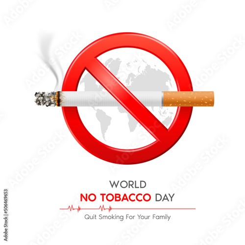 World No Tobacco Day. Forbidden no smoking red sign on white background. Dangers of smoking effect on lung with people around and family. Isolated 3D vector Illustration.