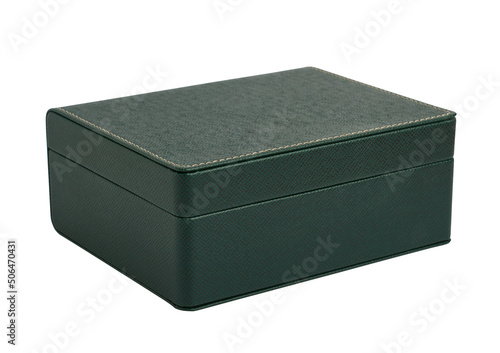 Testurized eco leather gift box, isolated on white background, close-up