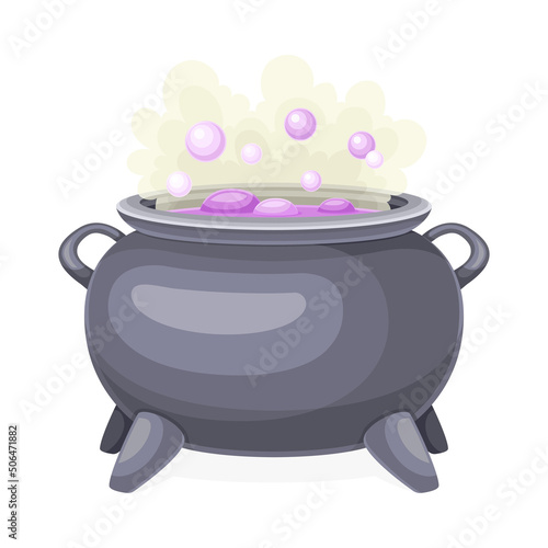 Boiling Witch Cauldron with Steaming Poison as Magical Object and Witchcraft Item Vector Illustration