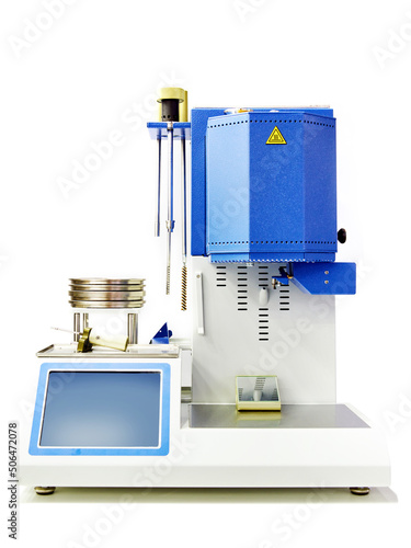 Installation for determining flow index of thermoplastic melt isolated white photo