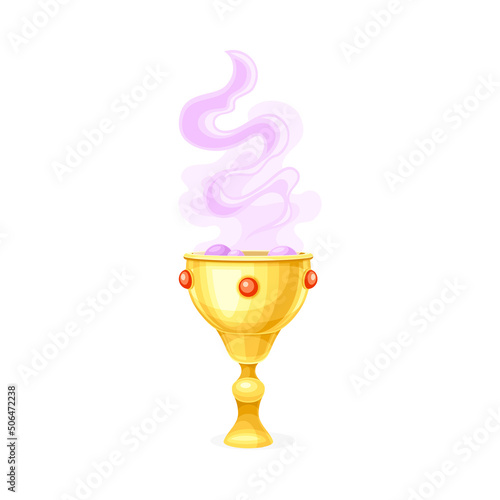 Golden Cup with Bubbles of Purple Potion as Magical Object and Witchcraft Item Vector Illustration