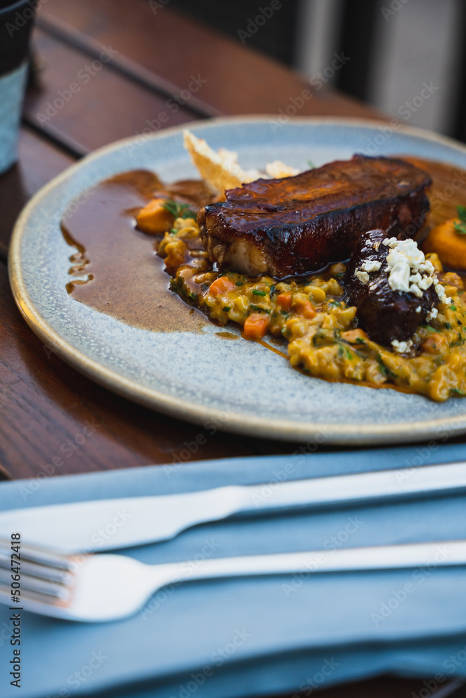 gourmet pork and vegetables dish gourmet pork and vegetables dish