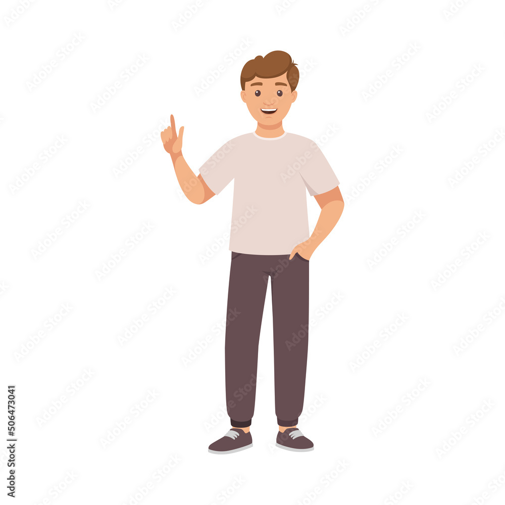 Smiling Man Character in Casual Pants Standing with Raised Finger Having Idea Vector Illustration Smiling Man Character in Casual Pants Standing with Raised Finger Having Idea Vector Illustration