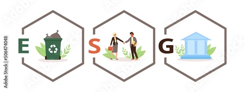 ESG or sustainable and ethical business, flat vector illustration isolated.