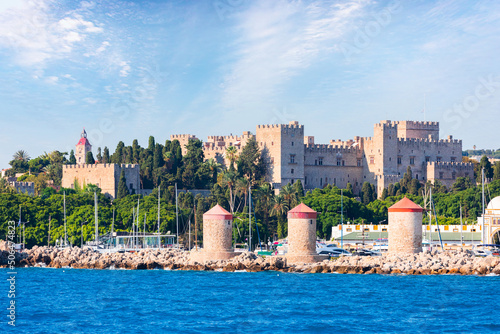 Panoramic view of the city of Rhodes from the sea, Greece