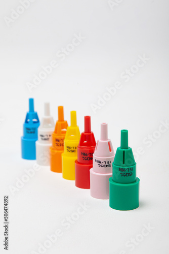 Multicolored plastic venturi valves. used for inhalation.