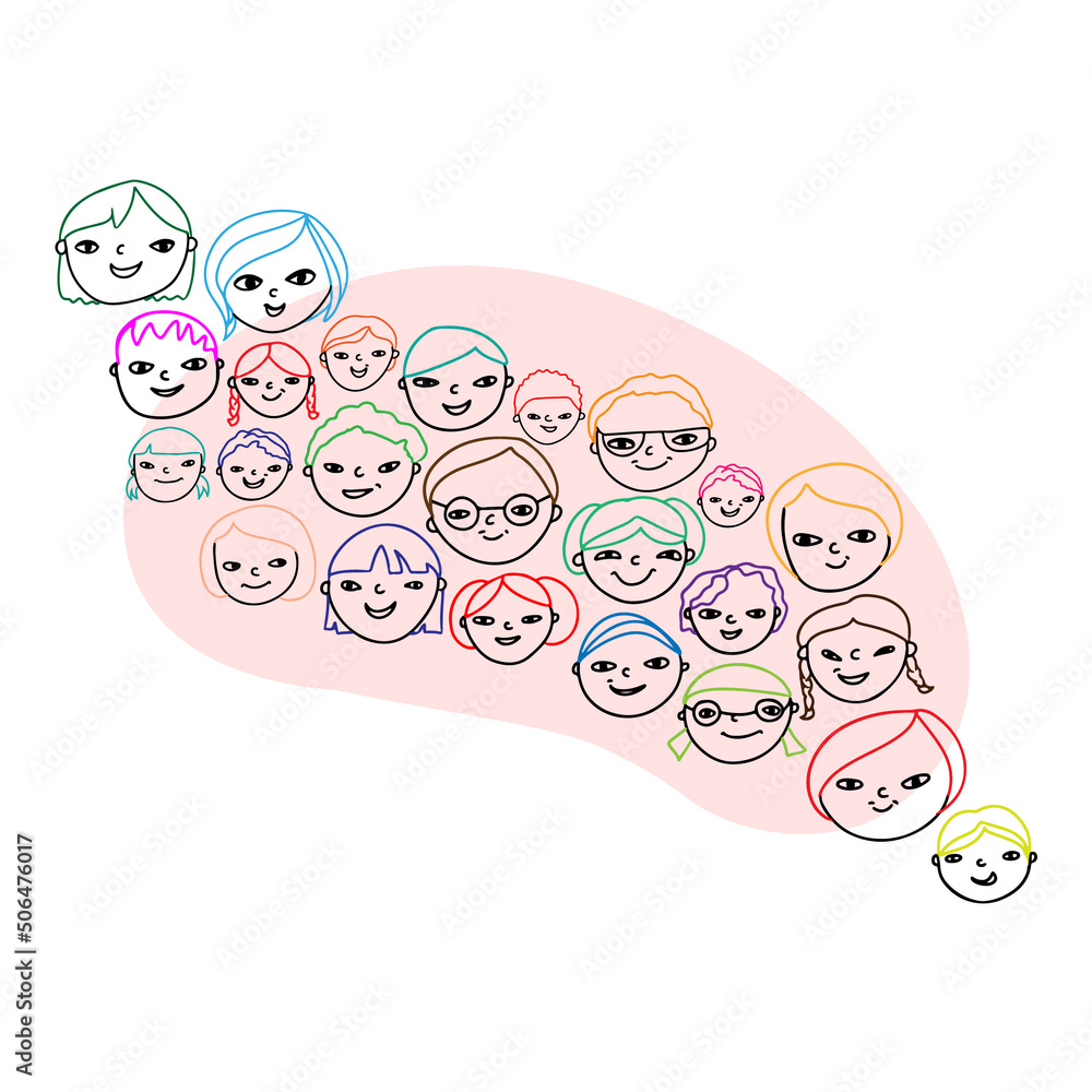 Set of contour faces of children in doodle style Set of contour faces of children in doodle style