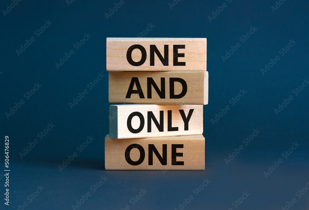 One and only one symbol. Concept words One and only one on wooden blocks on a beautiful grey table grey background. Business, motivational One and only one concept. One and only one symbol. Concept words One and only one on wooden blocks on a beautiful grey table grey background. Business, motivational One and only one concept.