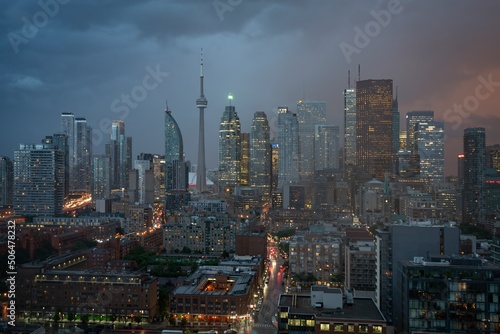 The financial district of Toronto Canada during a storm