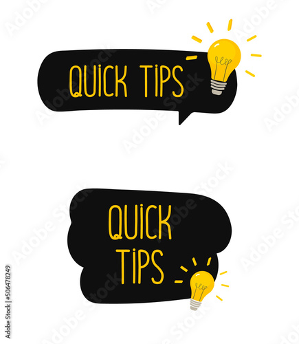 Quick tips icon with light bulb. Quick tips helpful tricks Illustration isolated on white background.