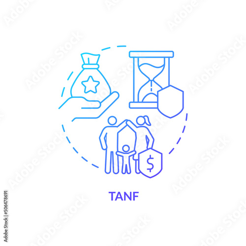 TANF blue gradient concept icon. Temporary assistance for needy families. Government benefit abstract idea thin line illustration. Isolated outline drawing. Myriad Pro-Bold font used