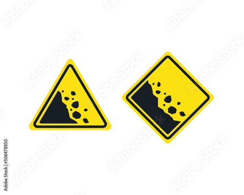 Warning sign falling rock. Vector illustration