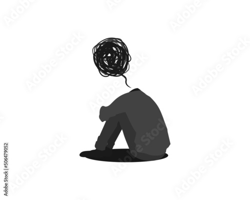 Person stress, overthinking. Suffering from anxiety disorder design concept. Vector illustration photo