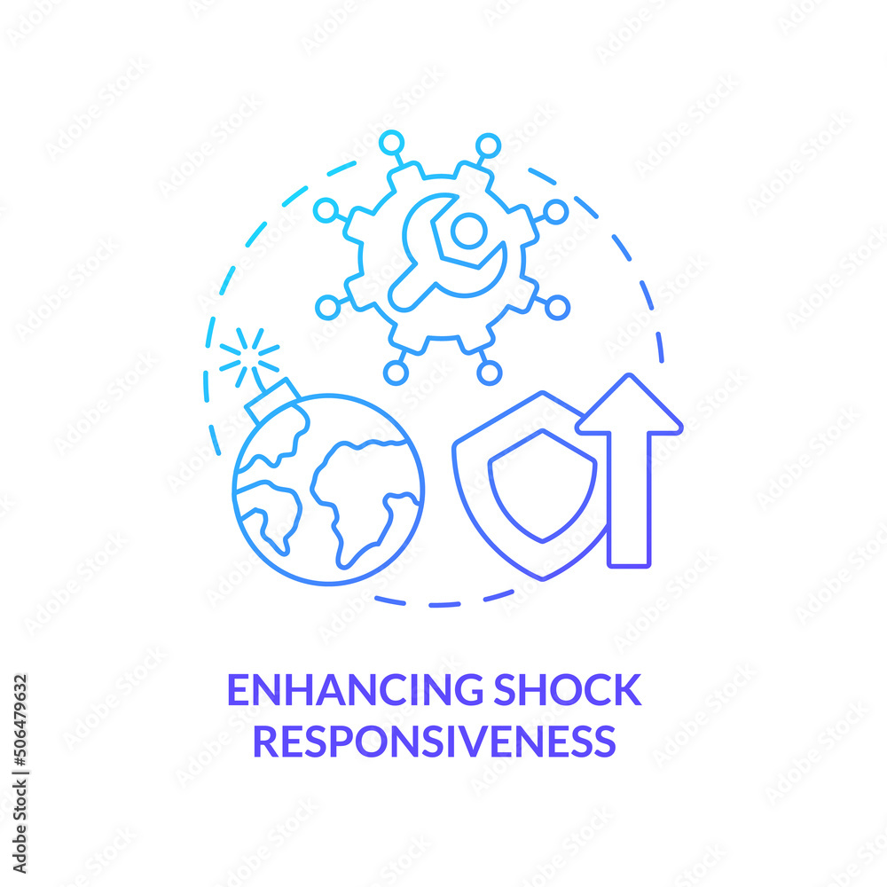 Enhancing shock responsiveness blue gradient concept icon. Social protection and support activity abstract idea thin line illustration. Isolated outline drawing. Myriad Pro-Bold font used Enhancing shock responsiveness blue gradient concept icon. Social protection and support activity abstract idea thin line illustration. Isolated outline drawing. Myriad Pro-Bold font used