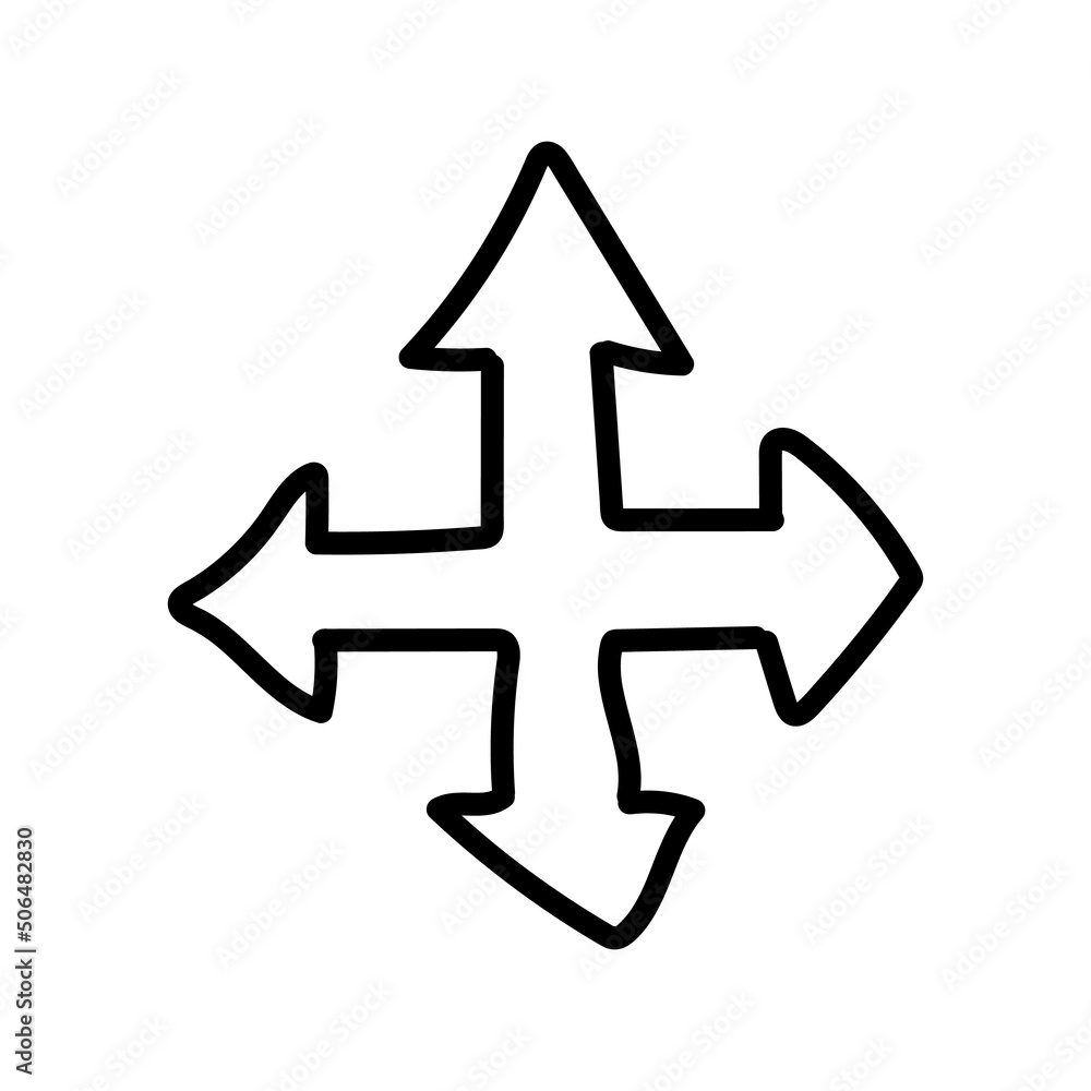 Arrow four directions vector icon. Direction arrow outline vector icon. Arrow in four directions. Arrow four directions vector icon. Direction arrow outline vector icon. Arrow in four directions.
