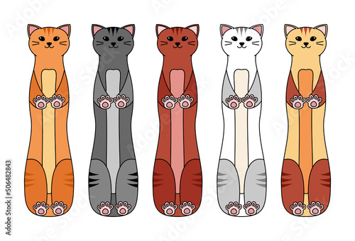 Vector cartoon cat bookmarks collection. Cute pet bookmarks set in flat style.