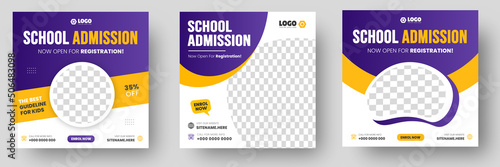 School admission social media post banner design. back to school social media post banner design set. Back to school admission promotion banner. school admission template for social media ad.