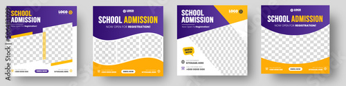 School admission social media post banner design. back to school social media post banner design set. Back to school admission promotion banner. school admission template for social media ad.