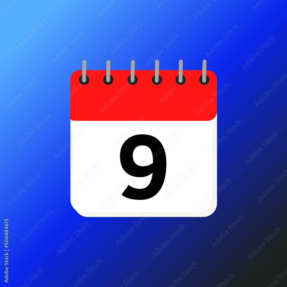 9th day of the month with red calendar design and blue month background 9th day of the month with red calendar design and blue month background