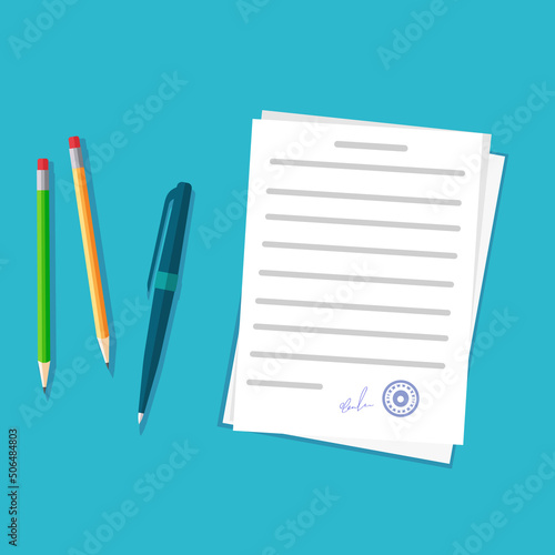 Writing text letter content on paper document sheets via pen and pencil  flat cartoon illustration, idea of book or essay creation, note message pages image jpeg illustration jpg 

