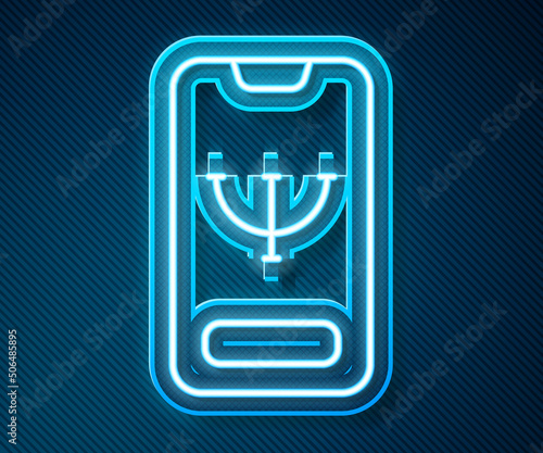 Glowing neon line Online psychological counseling distance icon isolated on blue background. Psychotherapy, psychological help, psychiatrist online consulting. Vector