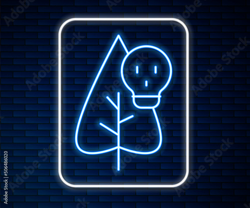 Glowing neon line Poison flower icon isolated on brick wall background. Vector