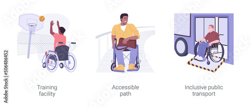 Urban facilities for disabled people isolated cartoon vector illustrations set.