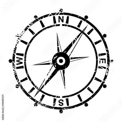 Grunge compass with scratches on a white background, vector illustration