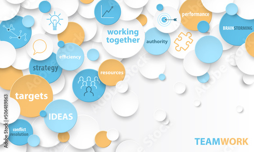 TEAMWORK vector business concept with colorful circles on white background