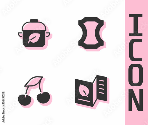 Set Vegetarian food menu, Vegan diet, Fresh berries and Leather icon. Vector
