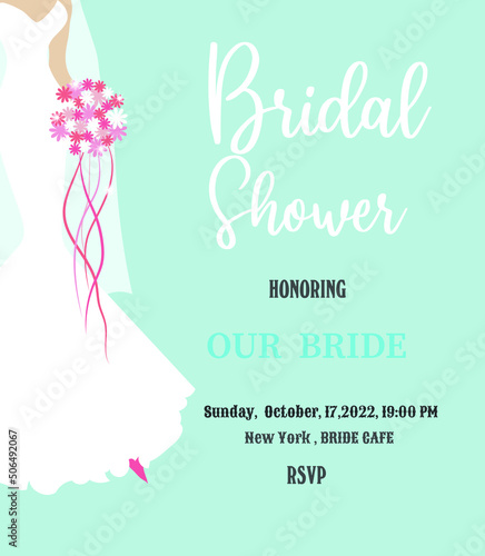 Invitation to a bachelorette party in honor of the bride, in white, turquoise and pink. Used in web design, banners, posters, illustrations.