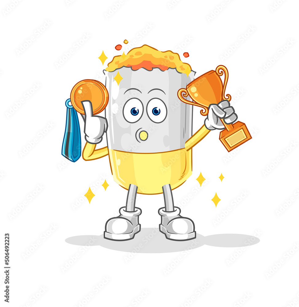 Obraz premium cigarette winner with trophie. cartoon character