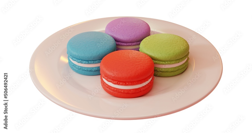 Macaron on plate. 3d rendering. Macaron on plate. 3d rendering.