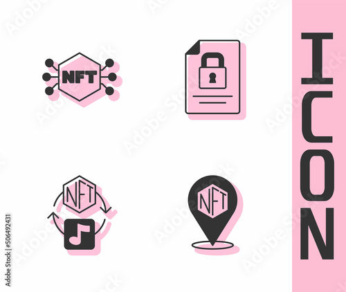 Set NFT Digital crypto art, and Document and lock icon. Vector