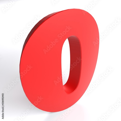 Number 0 in red color isolated on white background - 3D rendering illustration