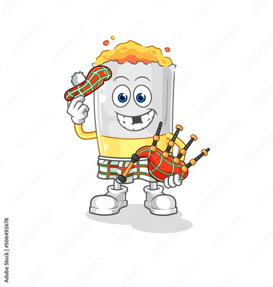 cigarette scottish with bagpipes vector. cartoon character