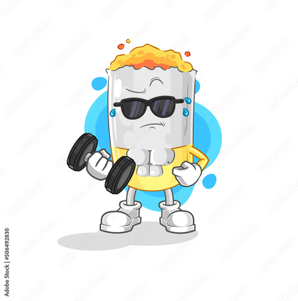 Obraz premium cigarette lifting dumbbell vector. cartoon character