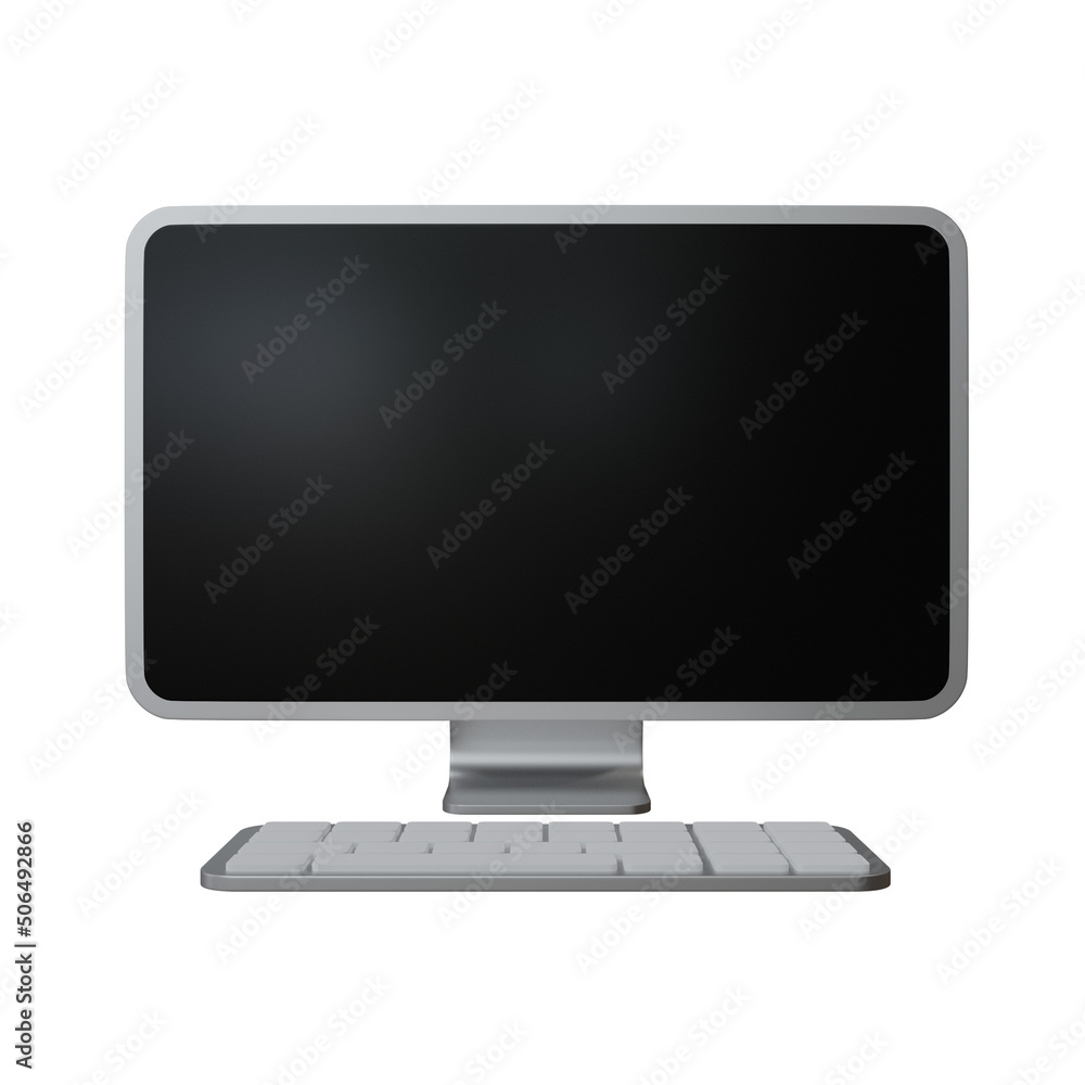 Desktop computer with keyboard 3D icon Desktop computer with keyboard 3D icon