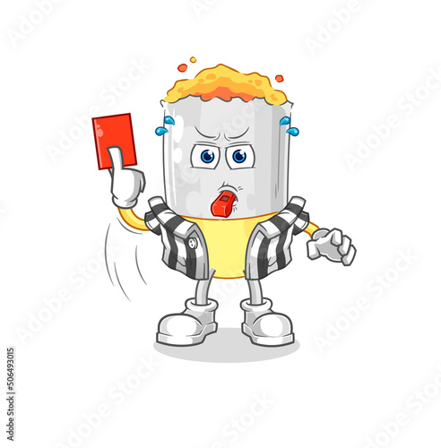 cigarette referee with red card illustration. character vector