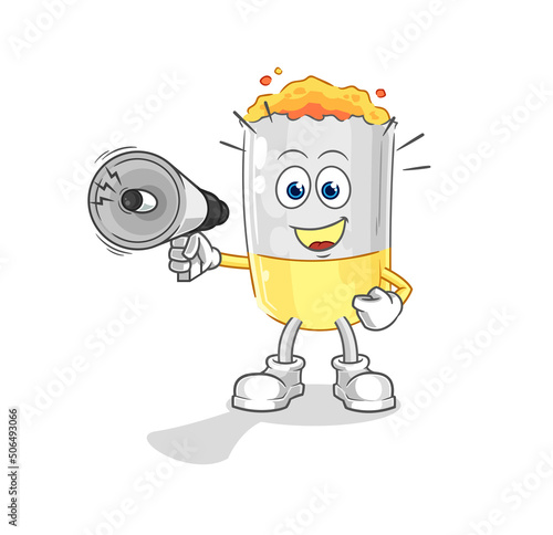 cigarette holding hand loudspeakers vector. cartoon character