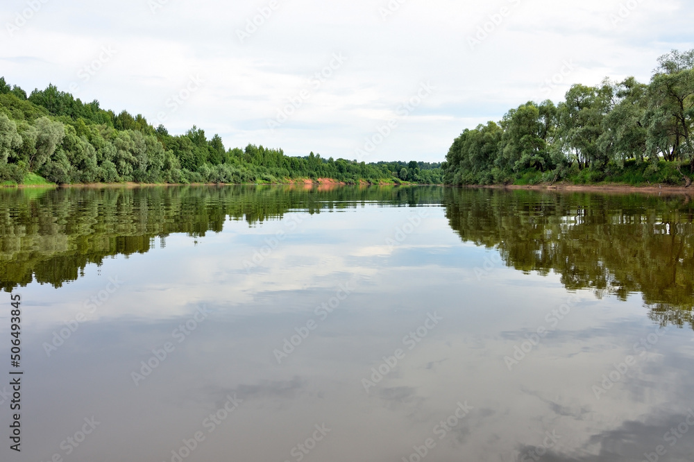 Lovat river valley at sunny day. Russia, Novgorod region, Cherenchitsy village