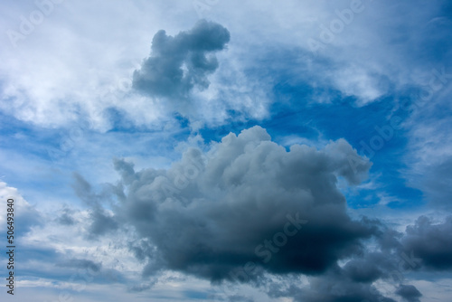 Fluffy clouds on the blue sky. Natural background
