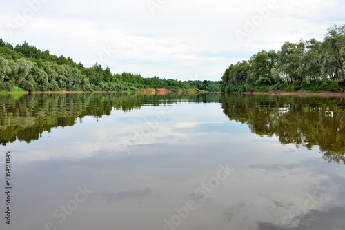 Lovat river valley at sunny day. Russia, Novgorod region, Cherenchitsy village