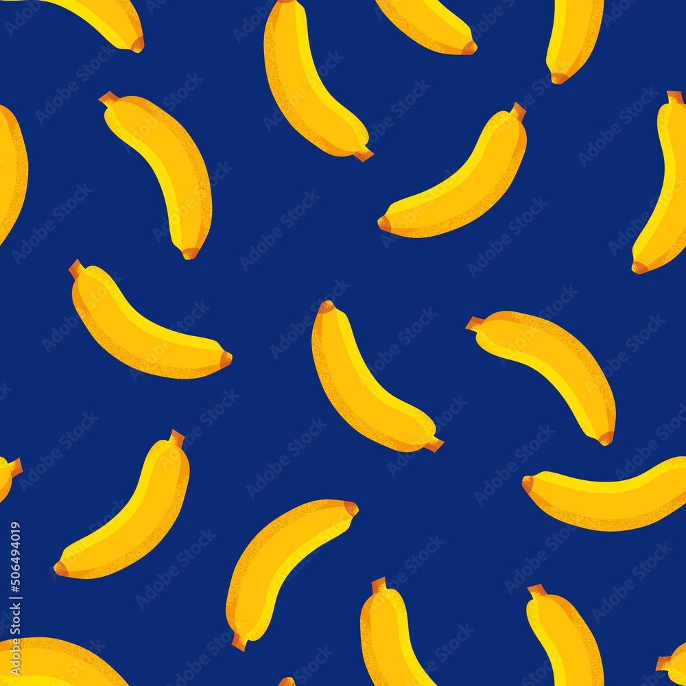 Bananas. Seamless pattern. Stylized image of a yellow fruit with a textured peel. Vector illustration in flat style for scrapbooking, fabrics, wrapping paper, backgrounds and wallpaper